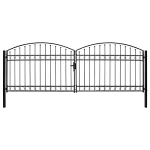 Vidaxl Fence Gate Double Door With Arched Top Steel 400X125cm Black