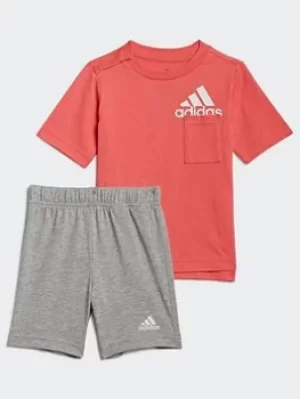 Boys, adidas Badge Of Sport Summer Set, Red, Size 18-24 Months