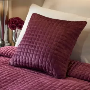 Stella Velvet Quilted Filled Cushion, Damson, 43 x 43cm - Soiree