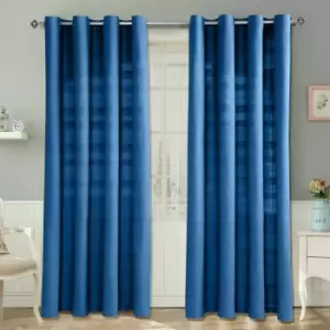 Homecapes Cotton Rajput Ribbed Blue Curtain Pair, 54 x 54' Drop - Blue