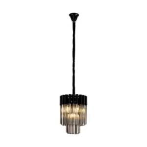 Poland Ceiling Pendant Round 4 Light E14, Matt Black, Smoke Sculpted Glass