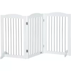 PawHut Foldable Dog Gate, Freestanding Pet Gate with Two Support Feet - White