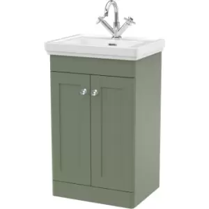 Nuie Classique Floor Standing 2-Door Vanity Unit with Basin 500mm Wide Satin Green - 1 Tap Hole