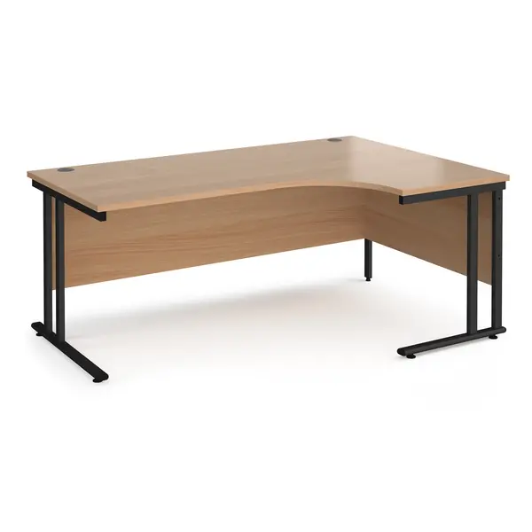 Maestro 25 Right Hand Ergonomic Desk with Black Frame and Beech Top - 1800mm