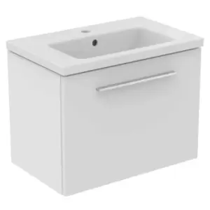 Ideal Standard I.life S 60Cm Matt White 1 Drawer Vanity Unit, 61Cm Vanity Basin And Chrome Handle Pack