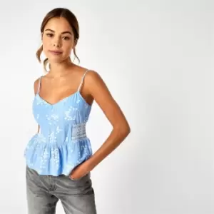 Jack Wills Kally Peplum Floral Cami Top - Blue