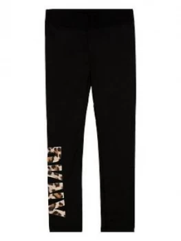 DKNY Girls Sport Leopard Logo Legging, Black, Size Age: 12 Years, Women