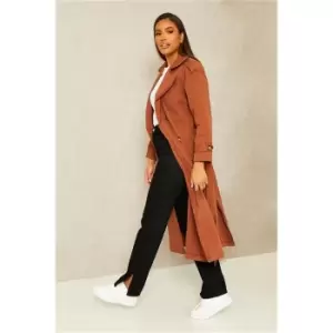 I Saw It First Chocolate Oversized Maxi Length Trench Coat With Epeleets Self Tie Belt And Cuff Detail - Brown