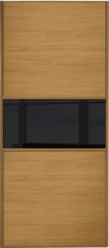 Wickes Sliding Wardrobe Door Fineline Oak Panel and Black Glass - 2220 x 914mm