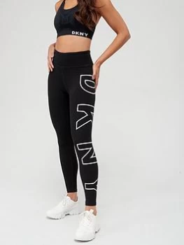 DKNY SPORT High Waisted 7/8 Exploded Logo Leggings - Black, Size S, Women