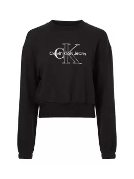 Calvin Klein Cropped Two-tone Monogram Sweatshirt In Black - Size M