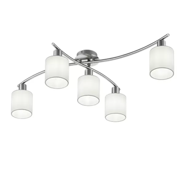 Garda Modern 5 Light Multi Arm Semi Flush Ceiling Lamp Nickel Matt with White Shade