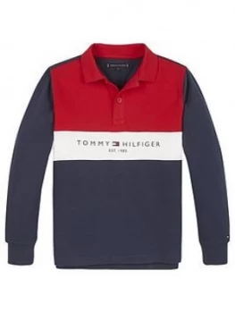 Tommy Hilfiger Boys Long Sleeve Colourblock Polo - Navy, Size 14 Years