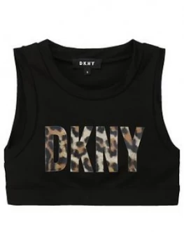 DKNY Girls Leopard Logo Sporty Crop, Black, Size Age: 14 Years, Women