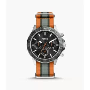 Fossil Mens Bannon Multifunction Green And Orange Stripe Nylon Watch - Green / Orange