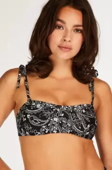 Hunkemoller Paisley bikini crop top Black