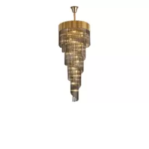 Poland Ceiling Pendant Round 5 Tier 23 Light E14, Brass, Smoke Sculpted Glass