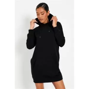 I Saw It First Black Hooded Sweater Dress With Front Pocket - Black