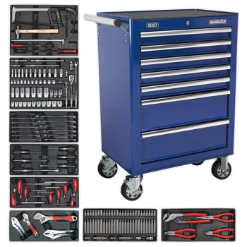 Rollcab 7 Drawer - Ball Bearing Slides - Blue with 156pc Tool Kit