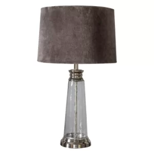 Winslet Table Lamp Clear Hammered Glass, Grey Velvet Shade