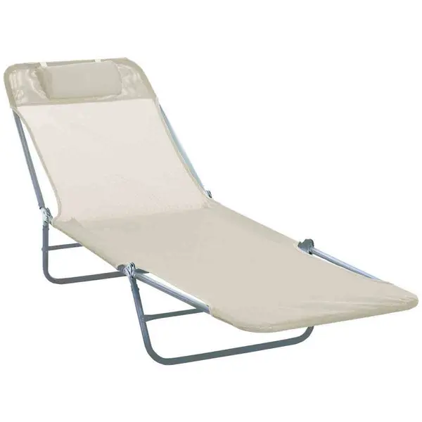 Outsunny Adjustable Sun Bed Garden Lounger - Beige