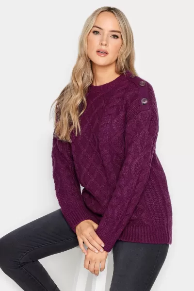 Tall Cable Button Scoop Neck Jumper