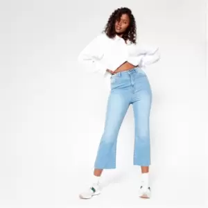 I Saw It First Cropped Flared Frayed Hem Jeans - Blue