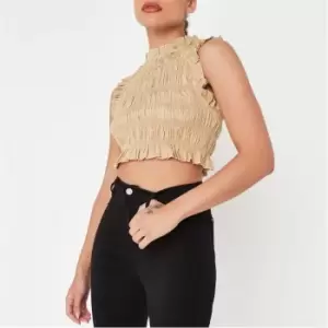 Missguided Petite Shirred Hn Crop Tank Poplin - Neutral