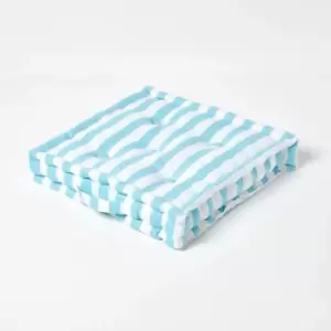 Homescapes - Cotton Blue Thick Stripe Floor Cushion, 40 x 40cm - Blue