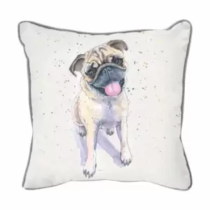 Crossland Grove Pug Watercolour Cushion Silver 450x450mm