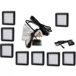 Square 1.5W Black - LED Light Kit Under Cabinet Shelf Cupboard - Light Colour Natural - Lights 8