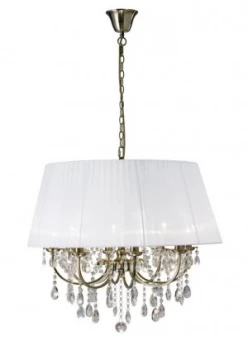 Ceiling Pendant with White Shade 8 Light Antique Brass, Crystal