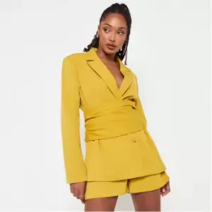 Missguided Single Breated Belted Blazer - Yellow