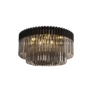 Poland Ceiling Lamp Round 12 Light E14, Matt Black, Smoke Sculpted Glass, Item Weight: 28.4kg