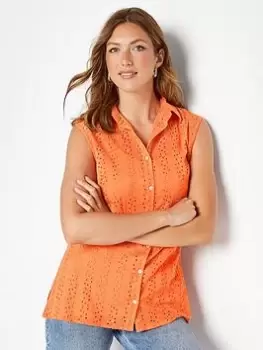 Long Tall Sally Orange Ss Broiderie Shirt, Orange, Size 18, Women