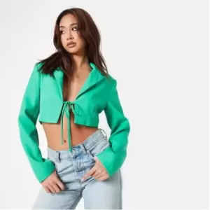 Missguided Tailored Tie Front Crop Blazer - Green