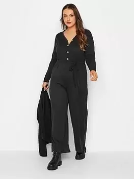 Yours Rib Wide Leg Jumpsuit Blk - Black, Size 26-28, Women