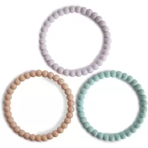 Mushie Pearl Teething Bracelet chew toy Lilac/Cyan/Soft Peach 3 pc