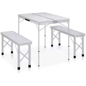 Folding Camping Table with 2 Benches Aluminium White Vidaxl White