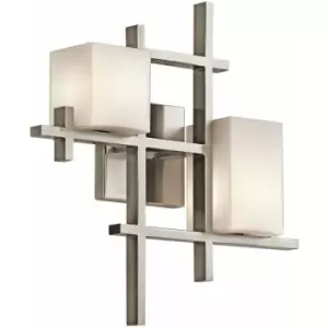 Loops - Twin Wall Light Horizontal Vertical Metal Opaque Glass Shades Pewter LED G9 3.5W