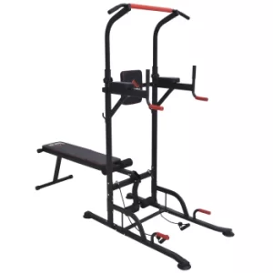 HOMCOM Steel Strength Training Power Tower Pull Up Station Black/Red