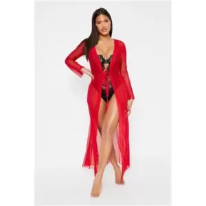 I Saw It First Red Mesh Flare Sleeve Maxi Gown - Red