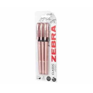 Zebra Rose Gold Smooth Ball Pens 3 pack Plastic