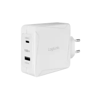 LogiLink USB Wall Charger, GaN, 2port, USB-AF & USB-CF, 100 W,...