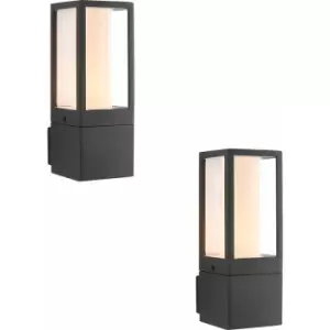 Loops - 2 pack Outdoor Box Lantern Wall Light - 7W LED GU10 - Textured Grey & Opal Pc