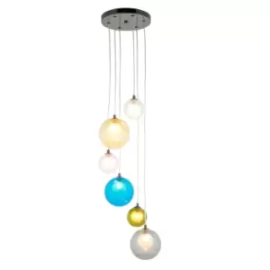 Cagliari Plate Pendant Ceiling Lamp, Black Chrome Plate, Multi Coloured Glass