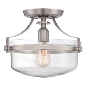 1 Light Semi Flush Ceiling Light Brushed Nickel, E27