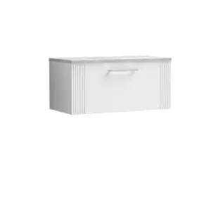 Nuie Deco 800mm Wall Hung Single Drawer Vanity & Bellato Grey Laminate Top - Satin White