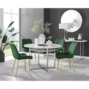 Furniturebox Adley White High Gloss 120cm Storage Dining Table & 4 Green Pesaro Gold Leg Velvet Chairs