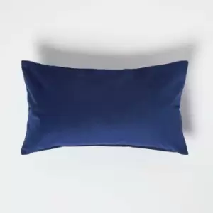 Homescapes - Navy Velvet Cushion, Bolster 30 x 50cm - Navy